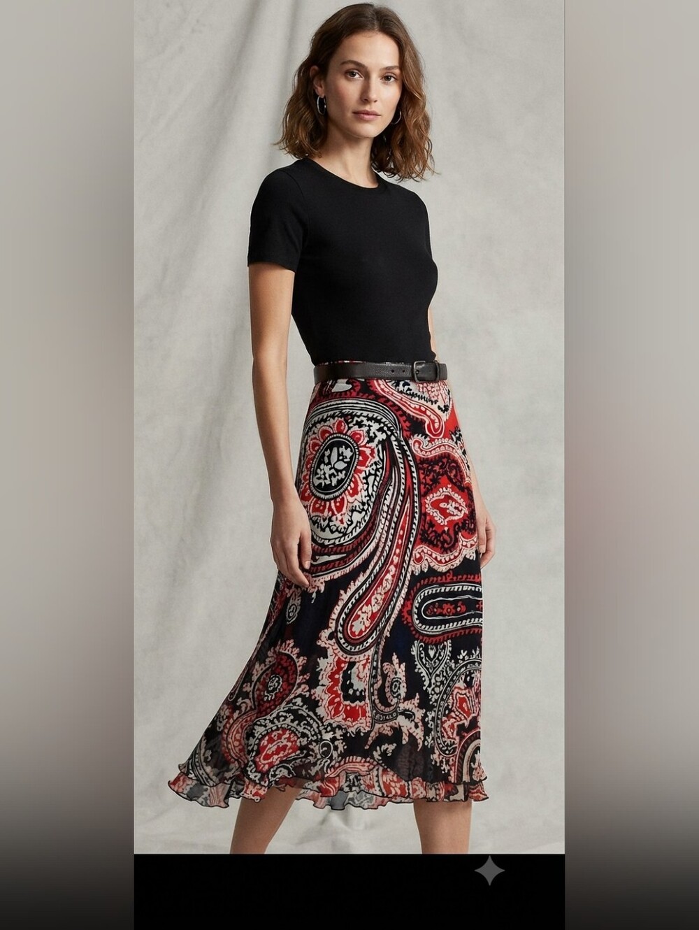 Vintage Cavita Black & Red Abstract Paisley Midi Skirt – Size US 8 /Can 10